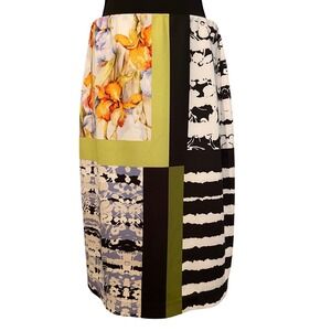 VERSONA Women's Size L Patchwork Floral Stripe Midi Skirt Business Casual